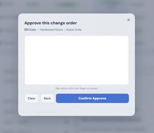 Blank digital signature panel for change order approval