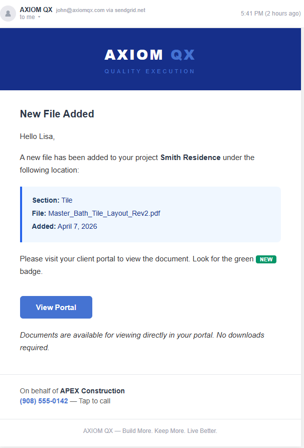 New file added email - branded notification fires the moment a file is dropped in Smartsheet